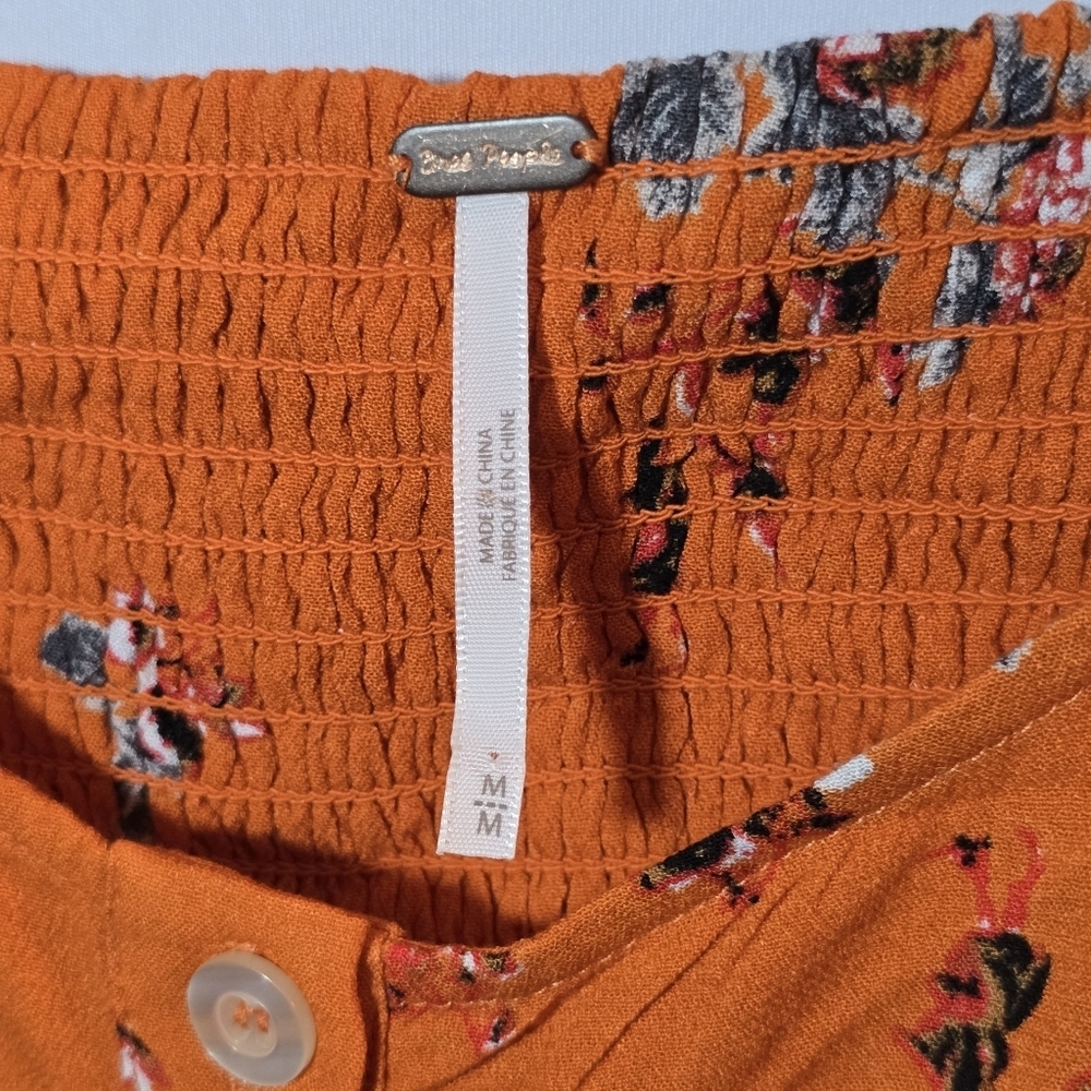 Free People Orange Floral Close To You Y2K Babydoll Short Sleeve Peaseant Top M - Picture 4 of 10